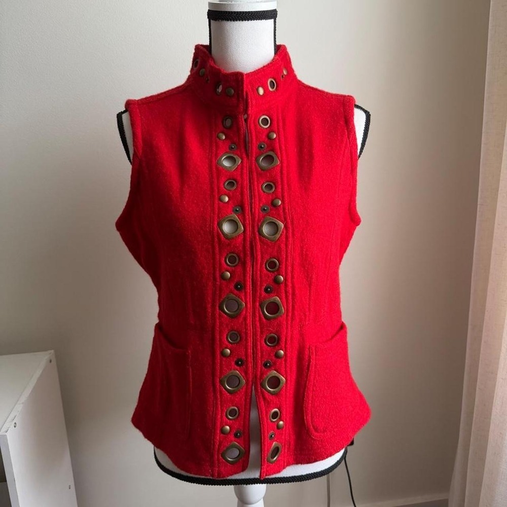 Prosper & Devine Red Wool Vest Grommet Studded Boho Mock Neck 3219BW Womens S